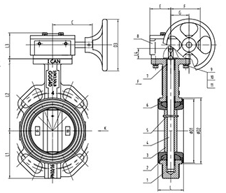 渦(wo)輪蝶閥結(jié)構圖 渦輪(lún)蝶閥結構(gou)圖