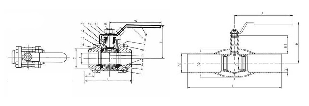焊接球(qiu)閥結構圖 焊接(jiē)球閥結構圖
